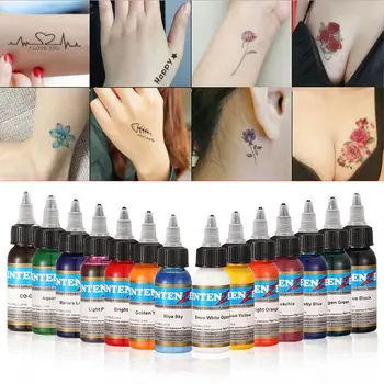 

Free Shipping 14Pcs/set permanent paint set Black 1 oz 30ml / Bottle Body Painted Brown Tattoo Paint Ink Set for Body Tattoo