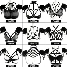 Черные перья эполеты тела жгут бондаж настроить плечевой портупея нижнего белья с «крыльями ангела» танцевальная одежда в стиле рейв для Для женщин