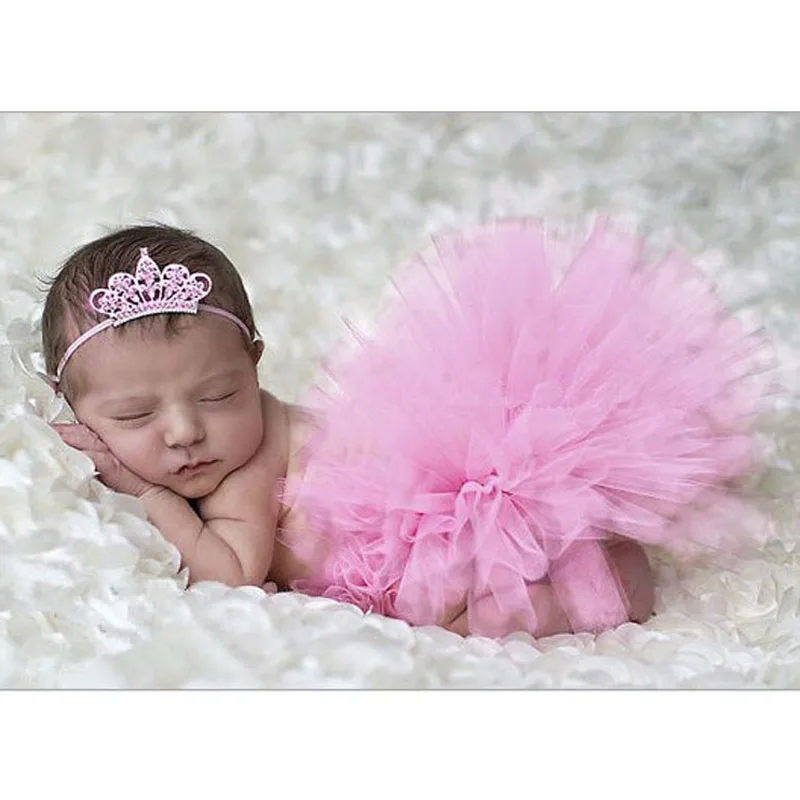 New BABY Tulle Tutu Skirt with Crown Headband Set Newborn Tutu