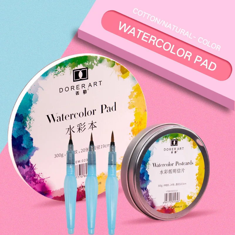 

Mini Portable 300gsm Watercolor Paper Pad Acid Free Cotton For Hand Painted Watercolor Paint Paper Postcard Free Paint Brush