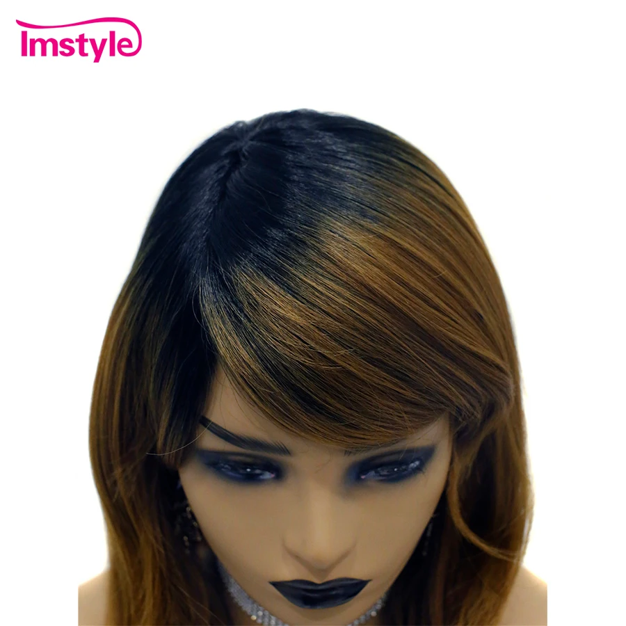 Imstyle Ombre коричневый Искусственные парики для черный для женщин синтетический парик с челки термостойкие волокно натуральные прямые волосы