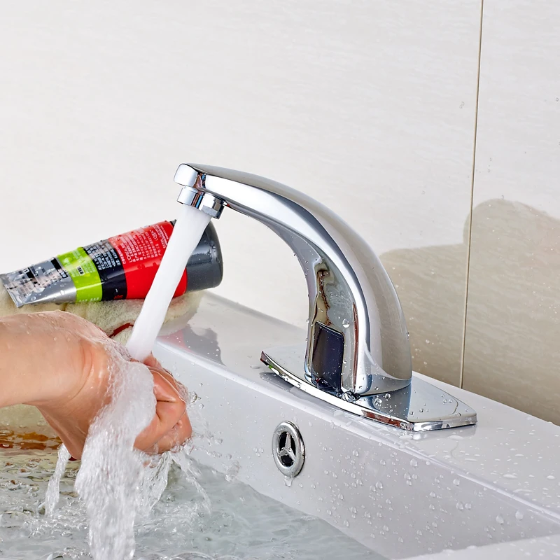 

Bathroom Sink Sense Faucet None Handle Automatic Mixer Tap Countertop Crane With Cover Plate