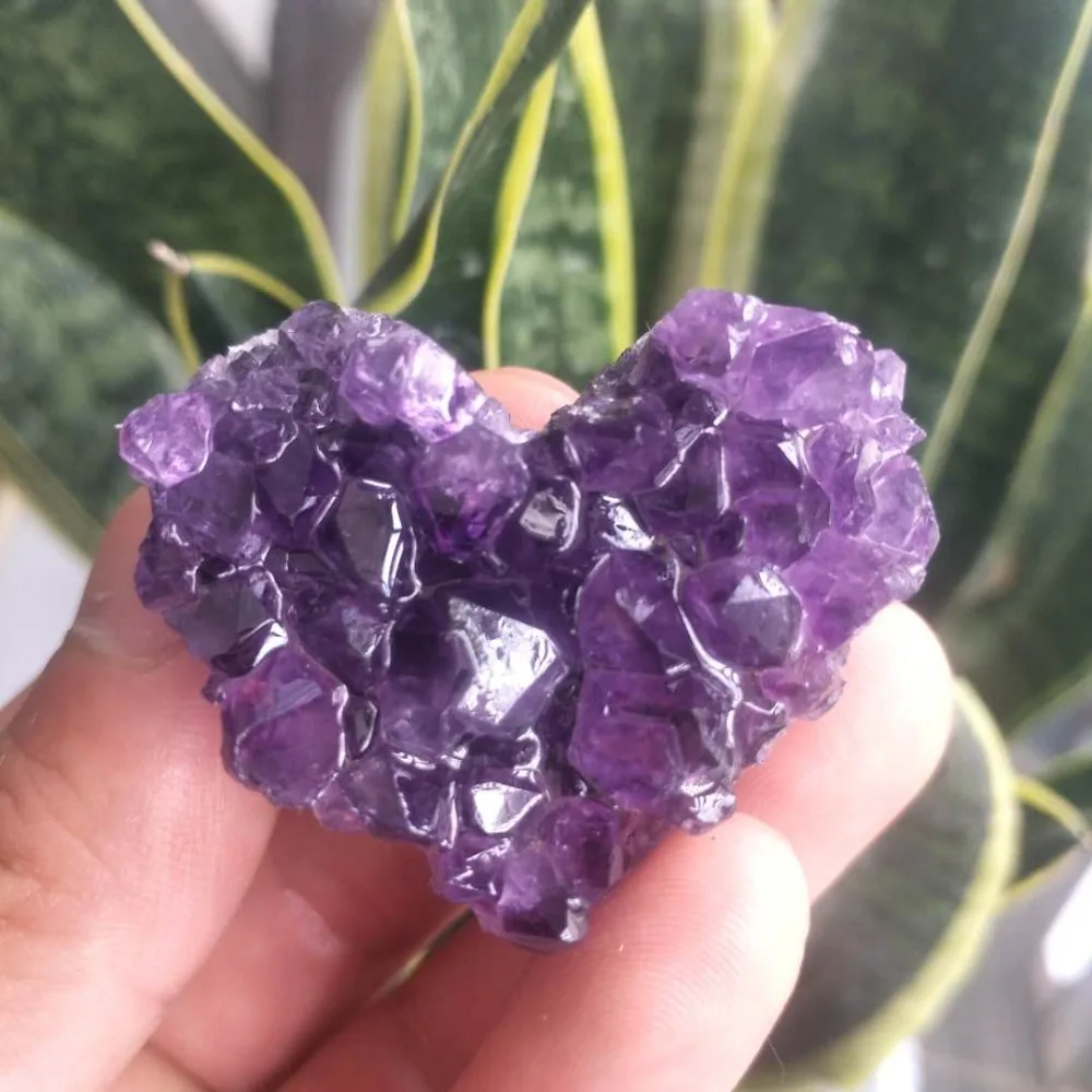Натуральный бирюзовый аметистовый геодезический кристалл сердце кластера Глубокий фиолетовый образец