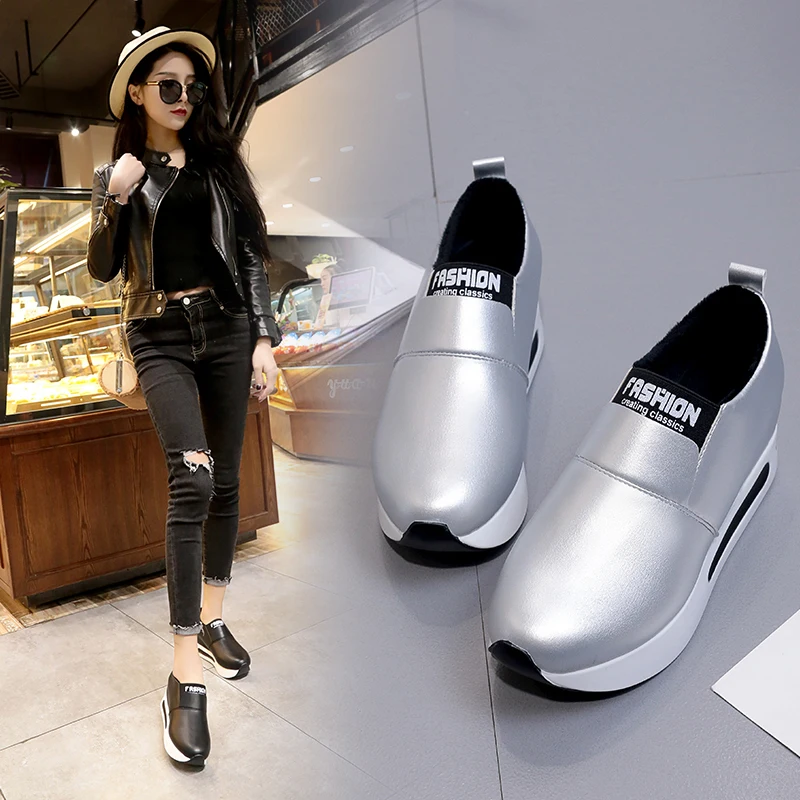 

Women's singles shoes increased thin casual walking shoes spring autumn Korean version a pedal lazy shoes students white shoes