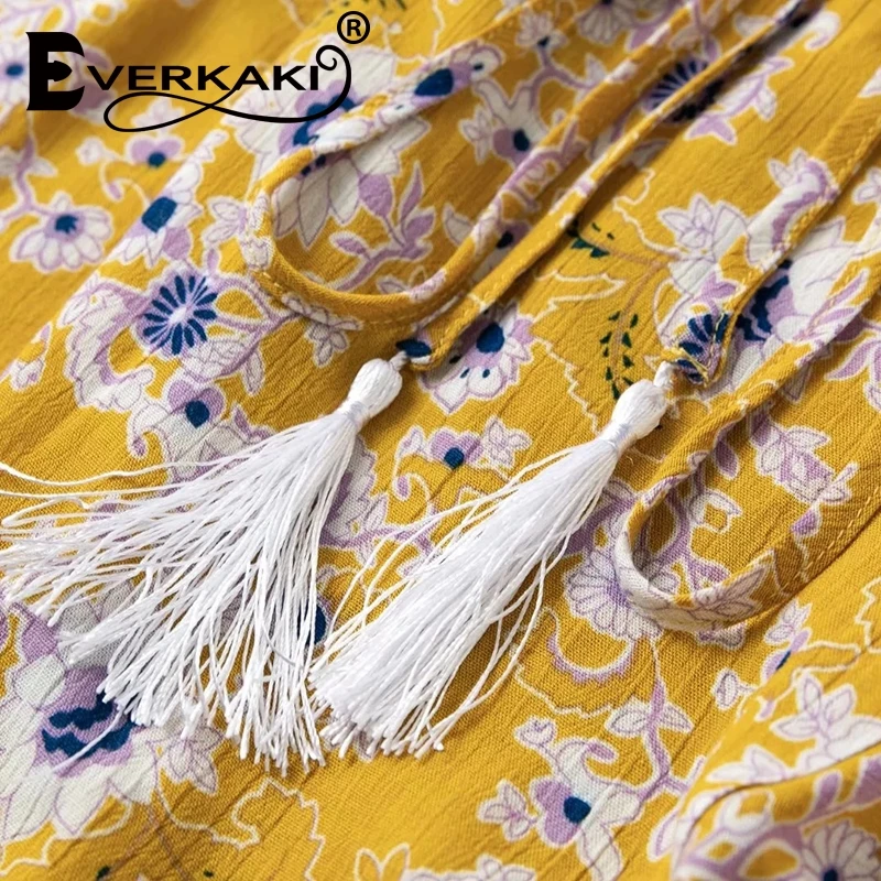 Everkaki Длинная желтая пляжная богемная Женская юбка с разрезом и рюшами лето 2019