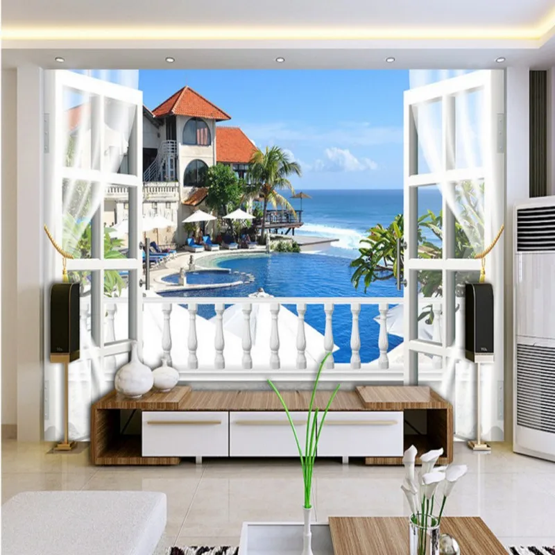 

Custom 3d mural wallpaper 3D Balcony Sea View Living Room Backdrop home decoration wallpaper mural living room background wall