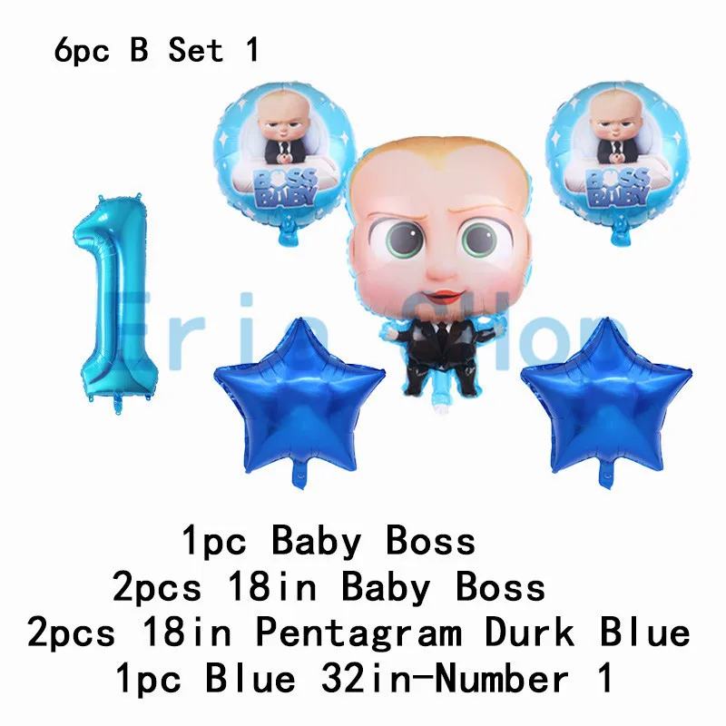 Boss baby на 1-й День Рождения Декоративные столовые принадлежности кружки, тарелки, салфетки 32 дюйма большие воздушные гелиевые шары с цифрами для душа - Цвет: 6pc Baby Start 1