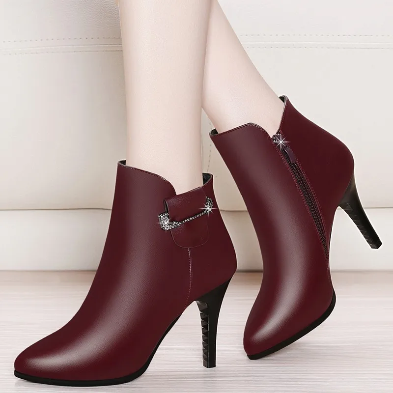 black pointed toe heeled ankle boots