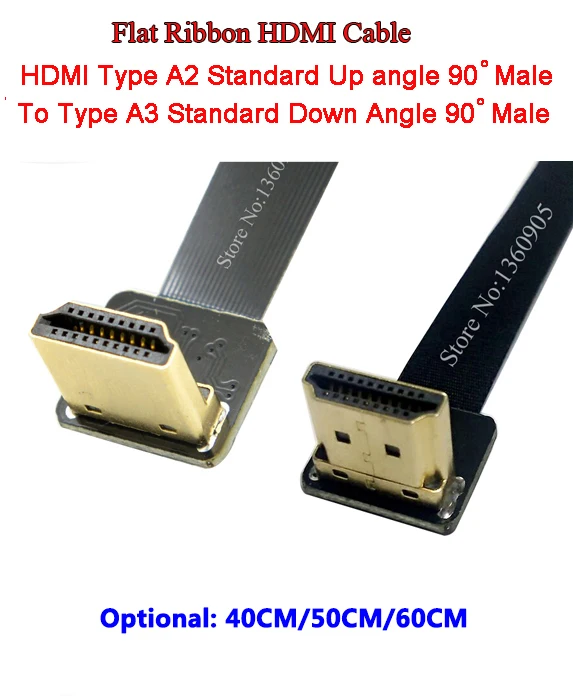 40 см/50 см/60 см плоский кабель мягкий гибкий HDMI кабель до угол Стандартный Тип A2 штекерным A3 Мужской HDMI Стандартный вниз угол