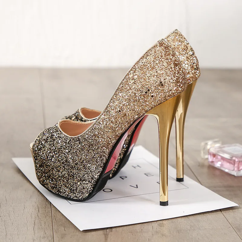 2019 Platform Heels Shoes Woman Gold Silver Peep Toe Pumps Women Shoes Wedding Shoes Bridal high Heels ladies shoes talon femme