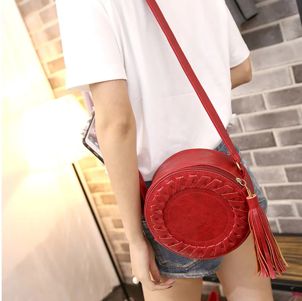 Woman Round Messenger Bags Female Casual shoulder Crossbody Bag Adjustable Braided Tassel Small Handbags Ladies Shopping_voghion.com