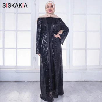 

Siskakia Black Abaya Female Fashion Sequins Patchwork Design Muslimah Kaftans & Jubah Autumn 2018 Cardigan Ramadan Women Gowns