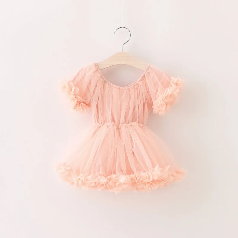 Летнее платье для маленьких девочек для девочек лепесток цветка розы подол ; одежда для детей 5 шт./партия, детское платье-пачка принцессы; праздничное платье - Цвет: Розовый