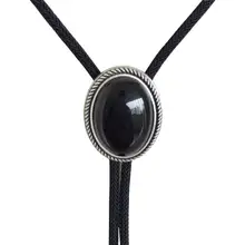 Новинка JEAN'S FRIEND натуральный черный обсидиан камень овальный Свадебный Боло галстук ожерелье BOLOTIE-069