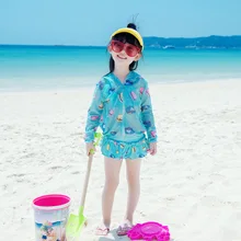 Детский купальный костюм из 4 предметов, костюм из 4 предметов одежда для купания с УФ-защитой для девочек, рубашка+ комплект бикини+ шапочка, детский купальный костюм, купальный костюм для девочек