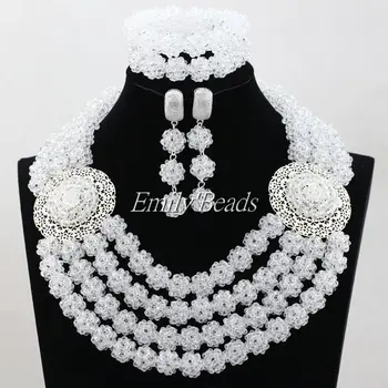 

Fashion Women Necklaces White Clear Crystal Costume Jewellry Nigerian Wedding African Beads Jewelry Set Free Shipping ALJ395