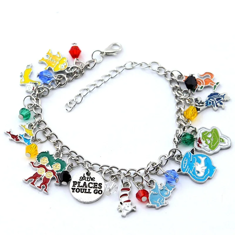 

New Fashion Dr Seuss Metal Novelty Charm Bracelet with Crystal Beads Adjustable Bracelets For Christmas Gift lovely Jewelry Gift