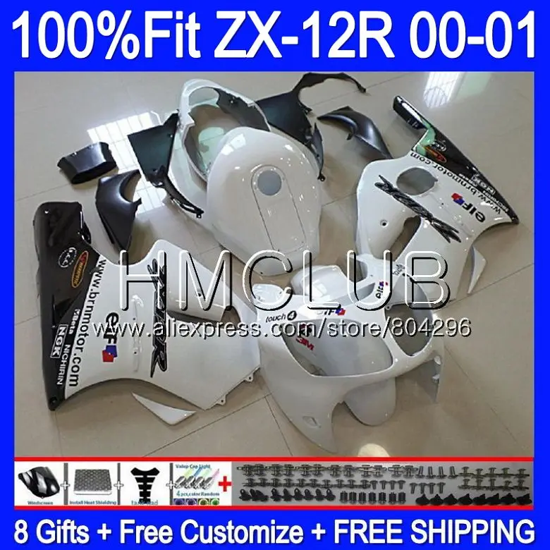 

White frameInjection For KAWASAKI NINJA ZX1200 C ZX 12R 00 01 47HM.19 ZX 12 R 1200CC ZX12R 00 01 ZX-12R 2000 2001 Fairing kit