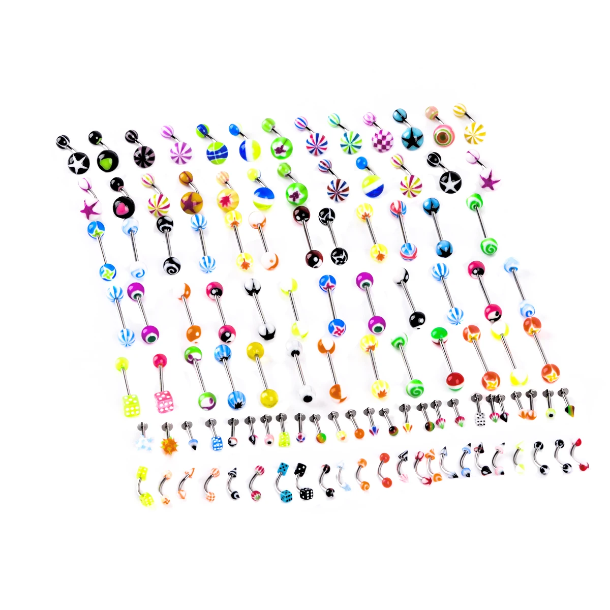 110pcs Stainless Steel Acrylic Body Piercing Tongue Bar Lip Nose Hoop Septum Ear Ring Belly Button Body Piercing Jewelry