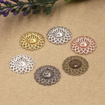 

23mm Vintage Filigree Circle Flower Wraps Links Connector European Charms Hair Clasp Bu Yao Accessories DIY Findings Multi-Color