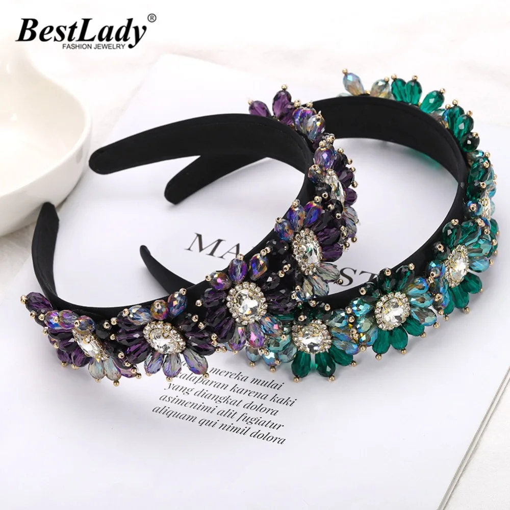 

Best lady Luxury Women Girls Crystal Headband for Wedding Hair Jewelry Bohemian Colorful Elegant Korean Hairbands Hair Clasp