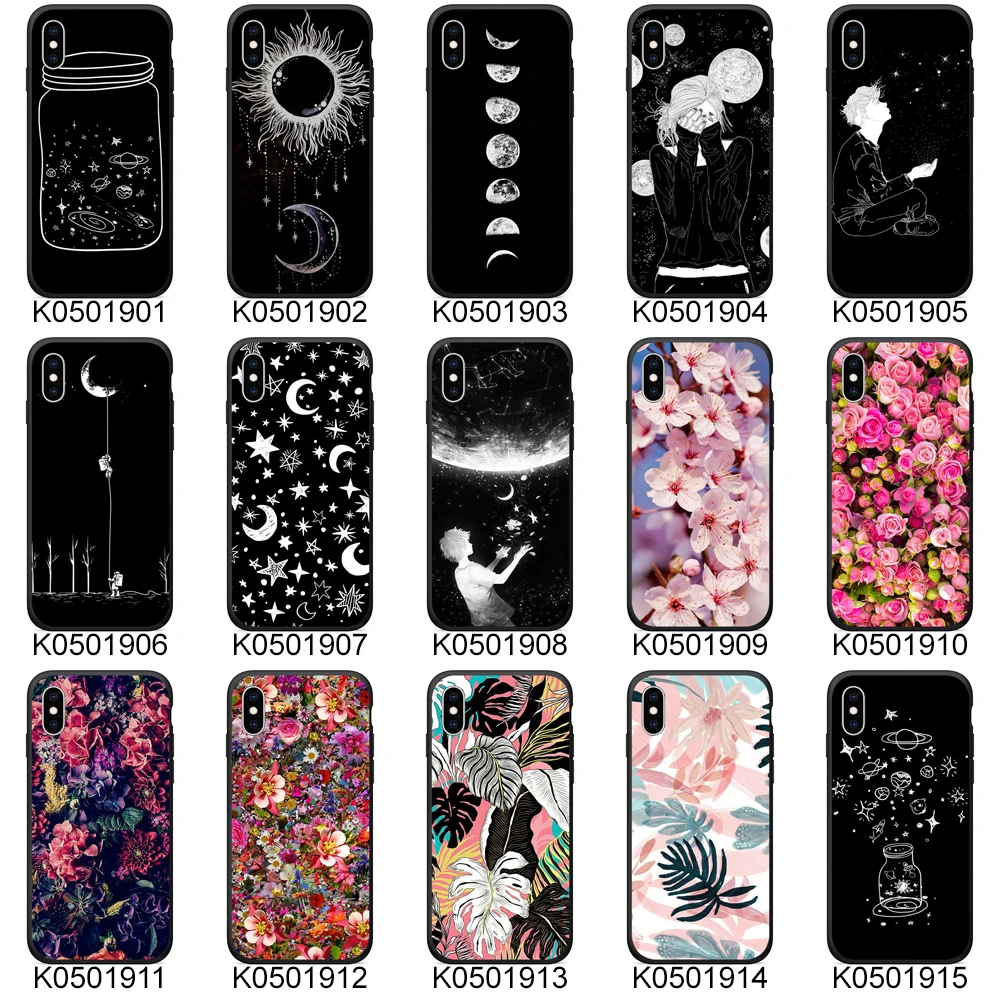 

Red Flowers Star Matte Phone Case For iPhone 8 Plus Case Soft Black TPU Fundas Coque Cover For iPhone 6 6S 7 X XR XS MAX Case