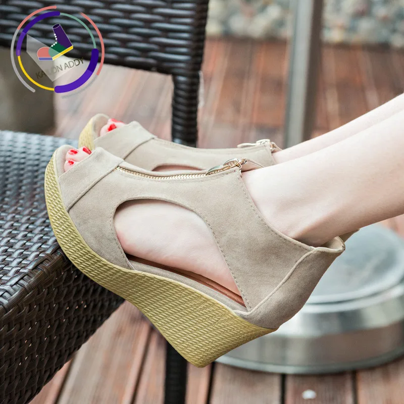 

KAILON ADDY Spring and Summer New Wedge Sandals Fish Mouth Hollow European and American High Heels Fashion Women's Shoes