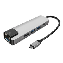 5 In 1 HUB Adapter USB Type C Hdmi 4K USB C To Gigabit Ethernet Rj45 Lan Adapter for Mac Book Pro Thunderbolt 3 USB-C Charger P