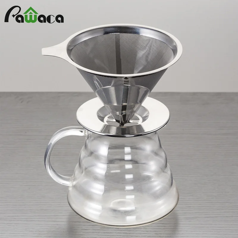 

Cone Filter Paperless Pour Over Coffee Maker Stainless Steel Coffee Dripper Reusable Drip Cone Coffee Filter with Cup Stand
