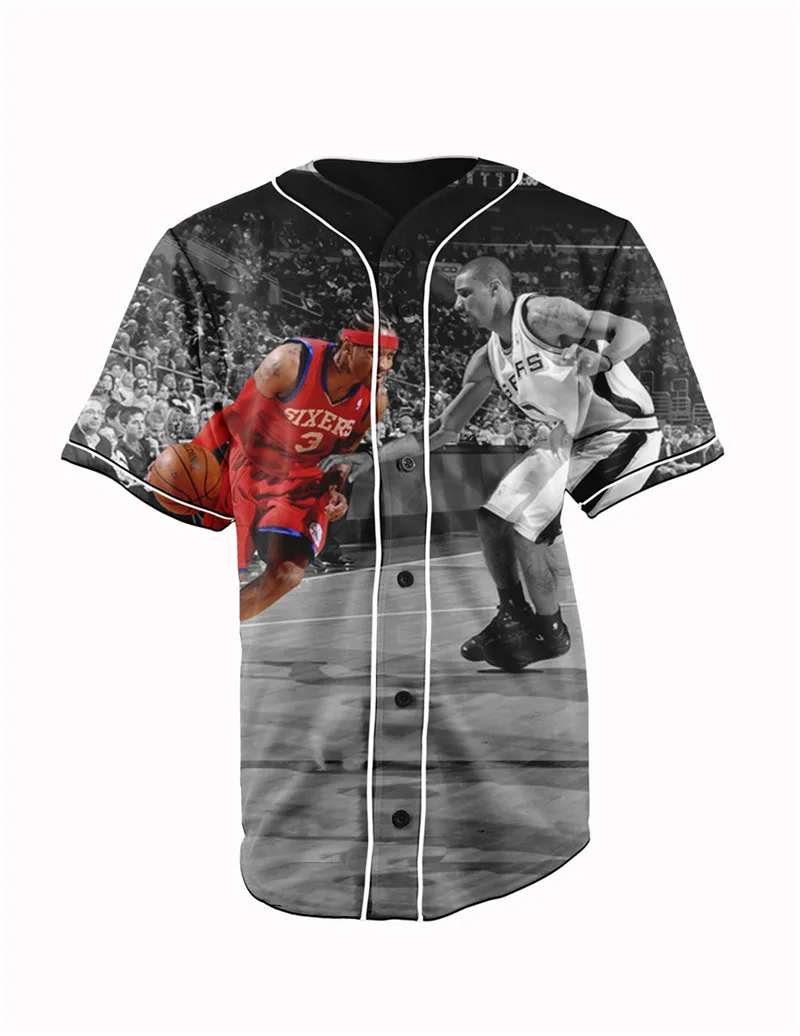 Real US American Size Allen Iverson high quality 3D Sublimation Print Button up Jersey plus size 3xl 4xl 5xl 6xl