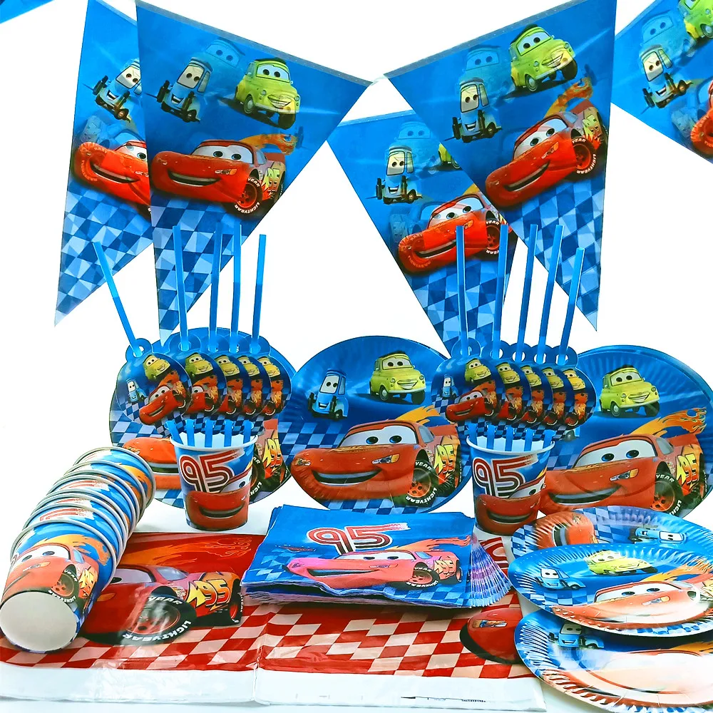 

61pcs Macqueen the cars happy birthday kids wedding baby boy shower table cloth banner child party Decorations set suppliers