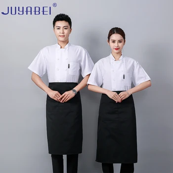 

High Quality Summer Double-breasted Cotton and Linen Short-sleeved Chef Uniform Men and Women Cafe Hot Pot Shop Waiter Overalls