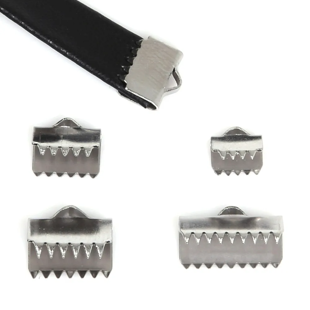 

10Pcs/lot Mix Sizes Stainless Steel Fastener Clasps Fitting Flat Leather Cord Silver Tone End Caps Clip Clasps Jewelry Making
