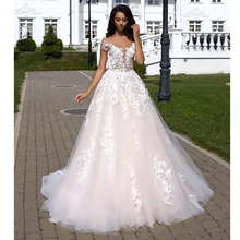 Elegant Floral Print Blush Pink A-line Wedding Dress Sexy Backless Off Shoulder Lace Appliques Bridal Dress Robe De Soiree off shoulder random floral print dress in pink