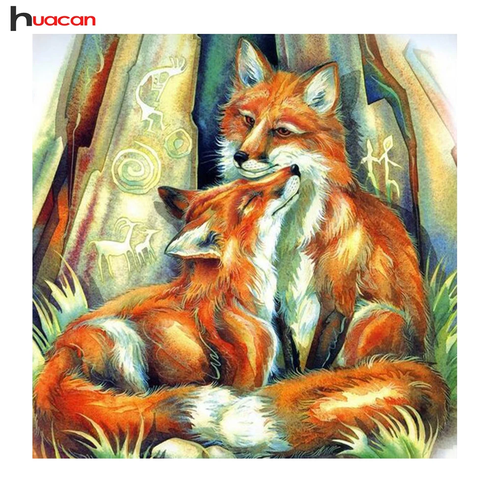 

HUACAN Full Round Diamond Embroidery Fox Patterns Handcraft Festival Gift DIY 5D Diamond Painting Cross Stitch Animal Wall Decor