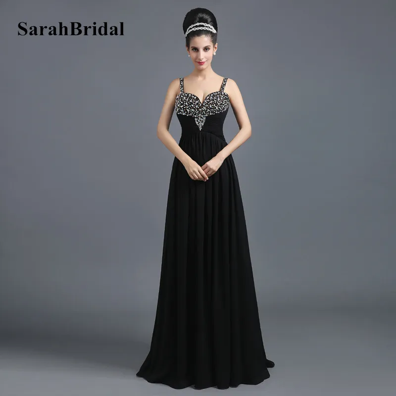 2017 Vintage Black Spaghetti Strap Long Evening Dresses ...