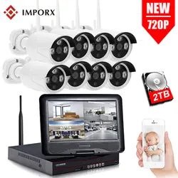 8CH CCTV системы беспроводной 720 P NVR комплект с 10 дюймов ЖК дисплей 1.0MP открытый видеокамера с Wi-Fi ночное видение наблюдения