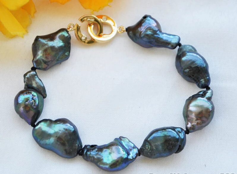 

FREE shipping> z5508 8" 19mm black baroque KESHI REBORN PEARL bracelet