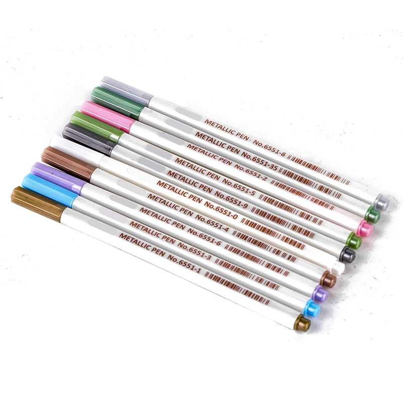 10x Color Marker Pen Brush Marker Pen Plastic Water Color Metallic Sketch Stationery Art Marker Brush Tip Pen Pencil Set