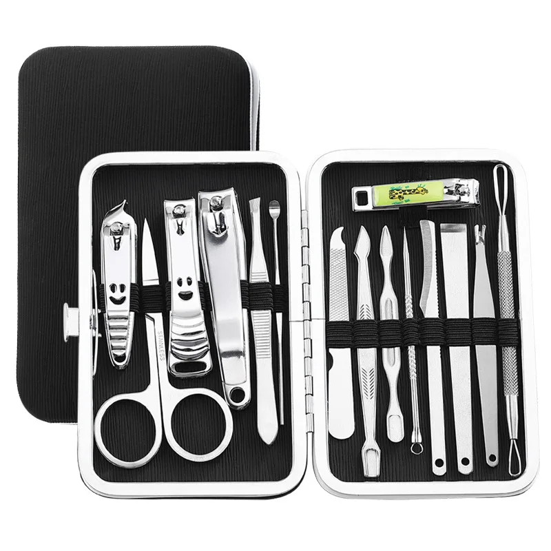 

15pcs Nail Clipper Set Large Nail Scissors Eyebrow Sharping Knife Sickle Dead Skin Push Menicure & Pedicure Nail Care Tools Set