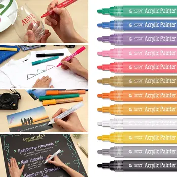 

Acrylic Paint Markers Pens, PANDAFLY Art Permanent Paint Pens for Painting on Rock, Glass, Fabric, Canvas, Mug, Set of 12 Colors