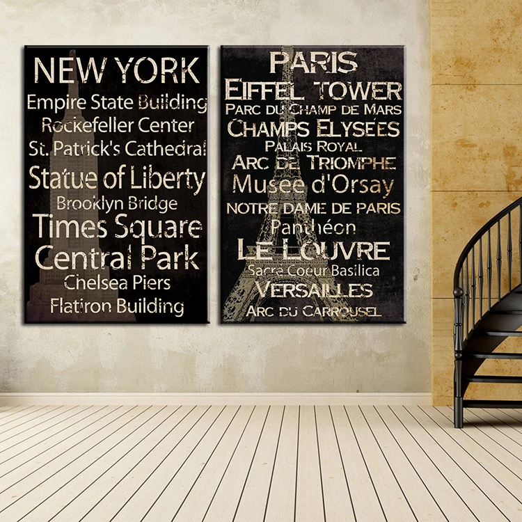 2 piece new york and paris top decorative wall paintings for home decor idea oil painting art print on canvas No Framed !