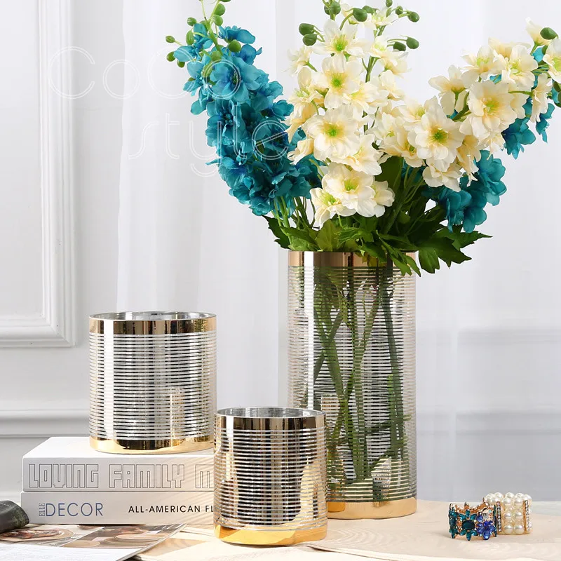 

Cocostyles chic superior exquisite golden striped glass vase flower for modern home decoration wedding table centerpieces