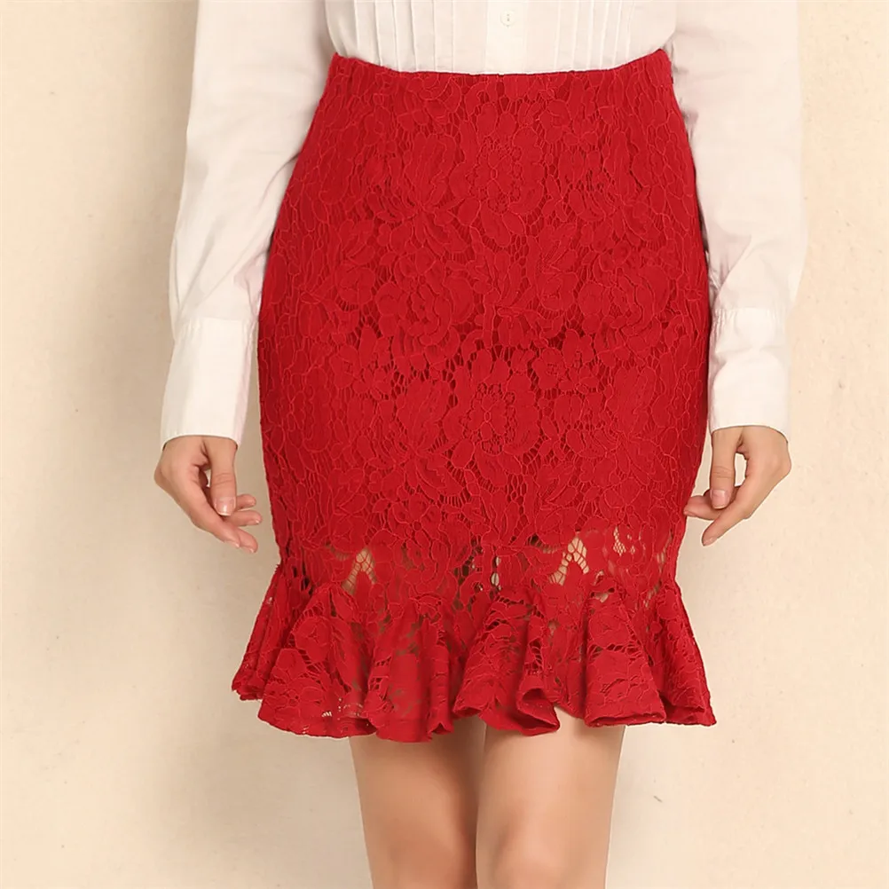 Кружевная юбка женская сексуальная высокая талия юбка-карандаш один шаг Офис формальная русалка юбка плюс размер женская S-5XL
