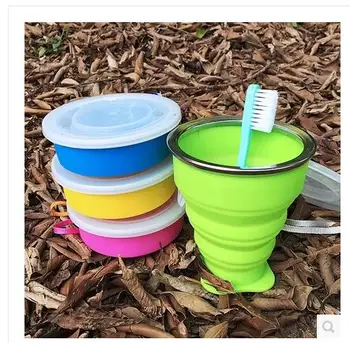 

Outdoor travel portable wash cup creative silicone folding retractable rinse with lid