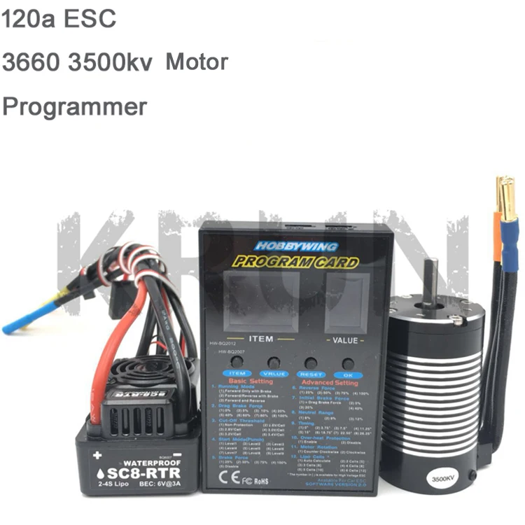 

Original Hobbywing SC8-RTR 120A Brushless ESC + 3660 2700KV/3300KV/3500KV/3800kv Sensorless Motor +Program cardfor 1/10 RC Car