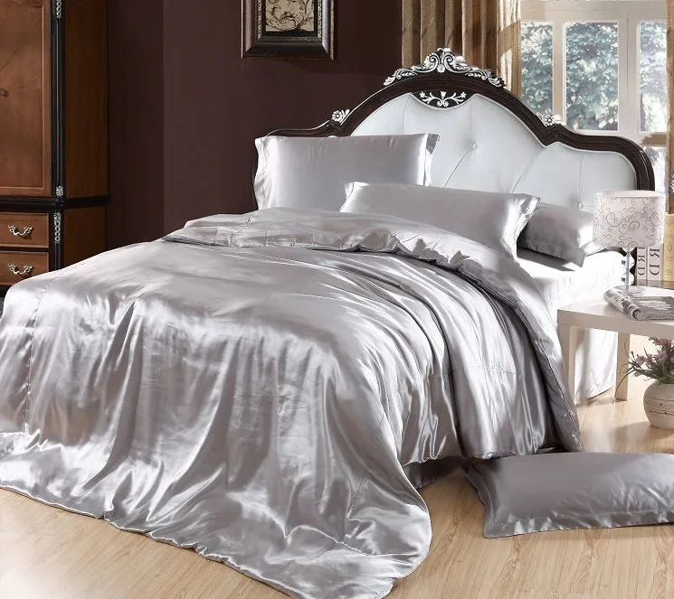 4 шт. простыни атласные шелковые постельные принадлежности Голубое ...