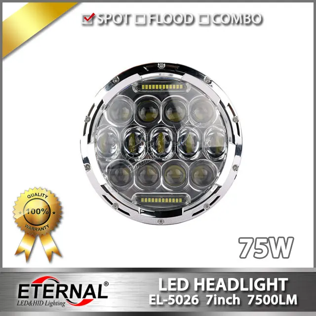 

Free shipping pair-75W round LED headlight 7in rubicon Wrangler CT TJ JK FJ Miata 4x4 off-road high power headlamp replcement