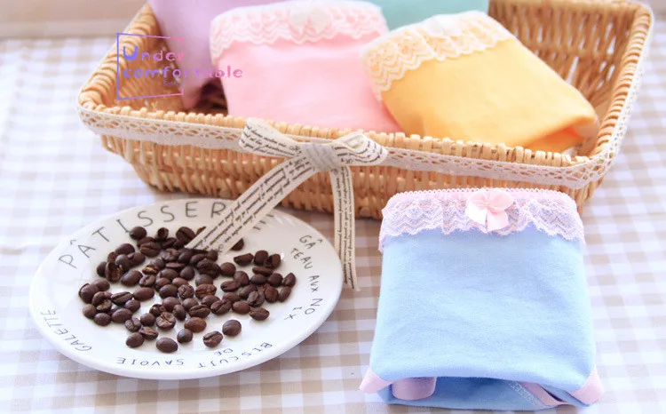 

812 Solid Candy Color Lace Lady Underwear Pure Cotton Women Lovely Bowknot Lingerie Comfortable Panties Mid-Rise Girl Briefs