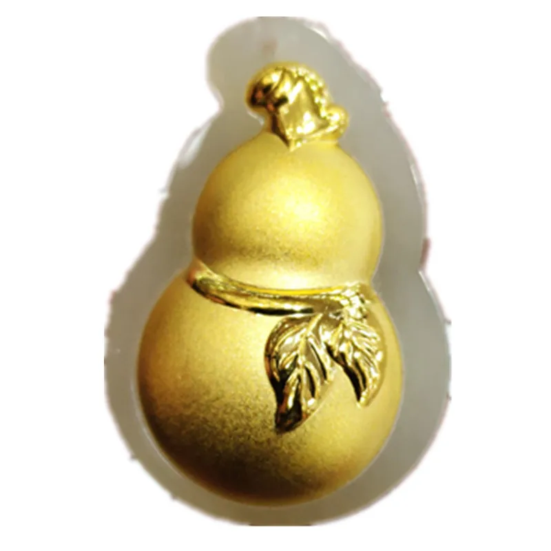 

Natural White HeTian Yu 100% Pure Solid 18 K Gold inlaid Lucky Cucurbit Blessing Pendant + Necklace + Certificate Fine Jewelry